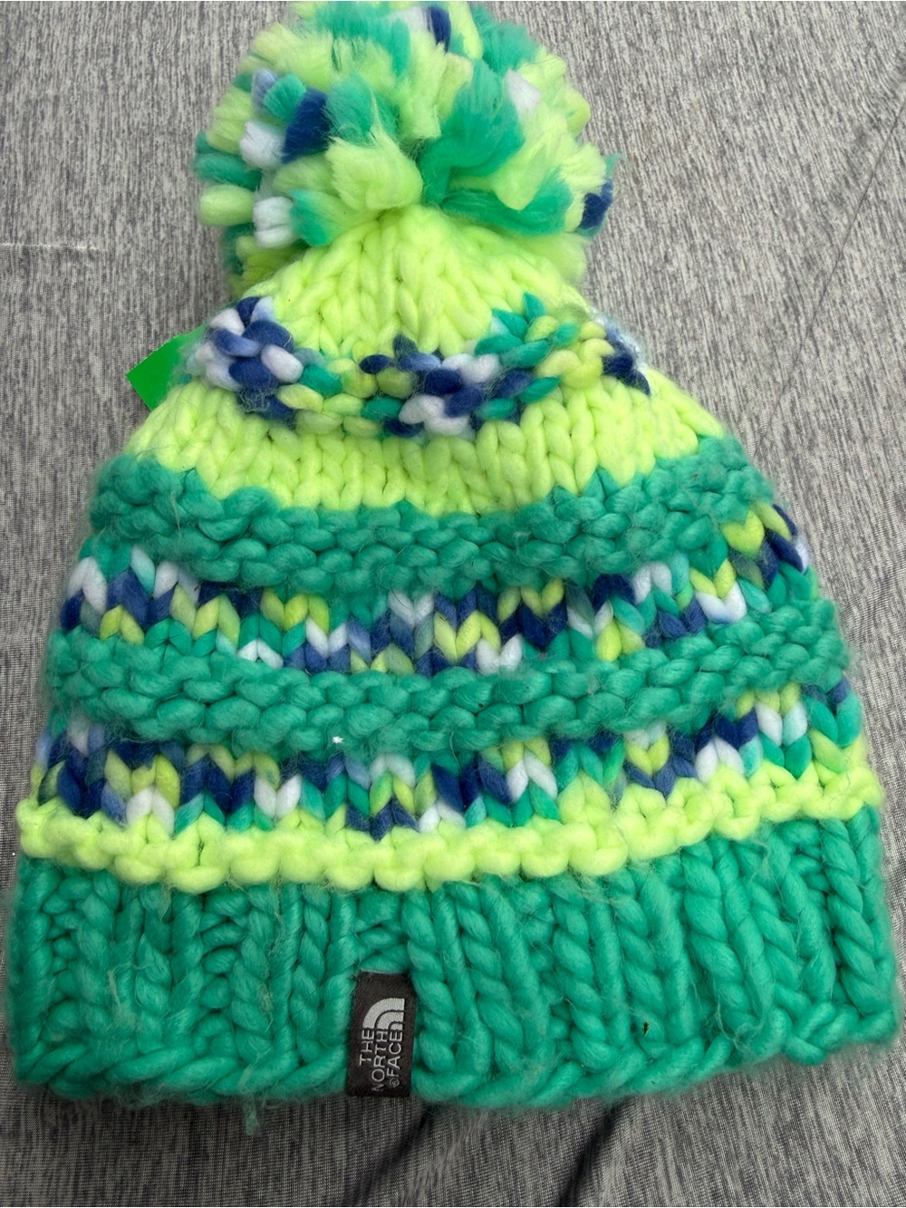 The North Face Neon Green & Teal Pom Beanie